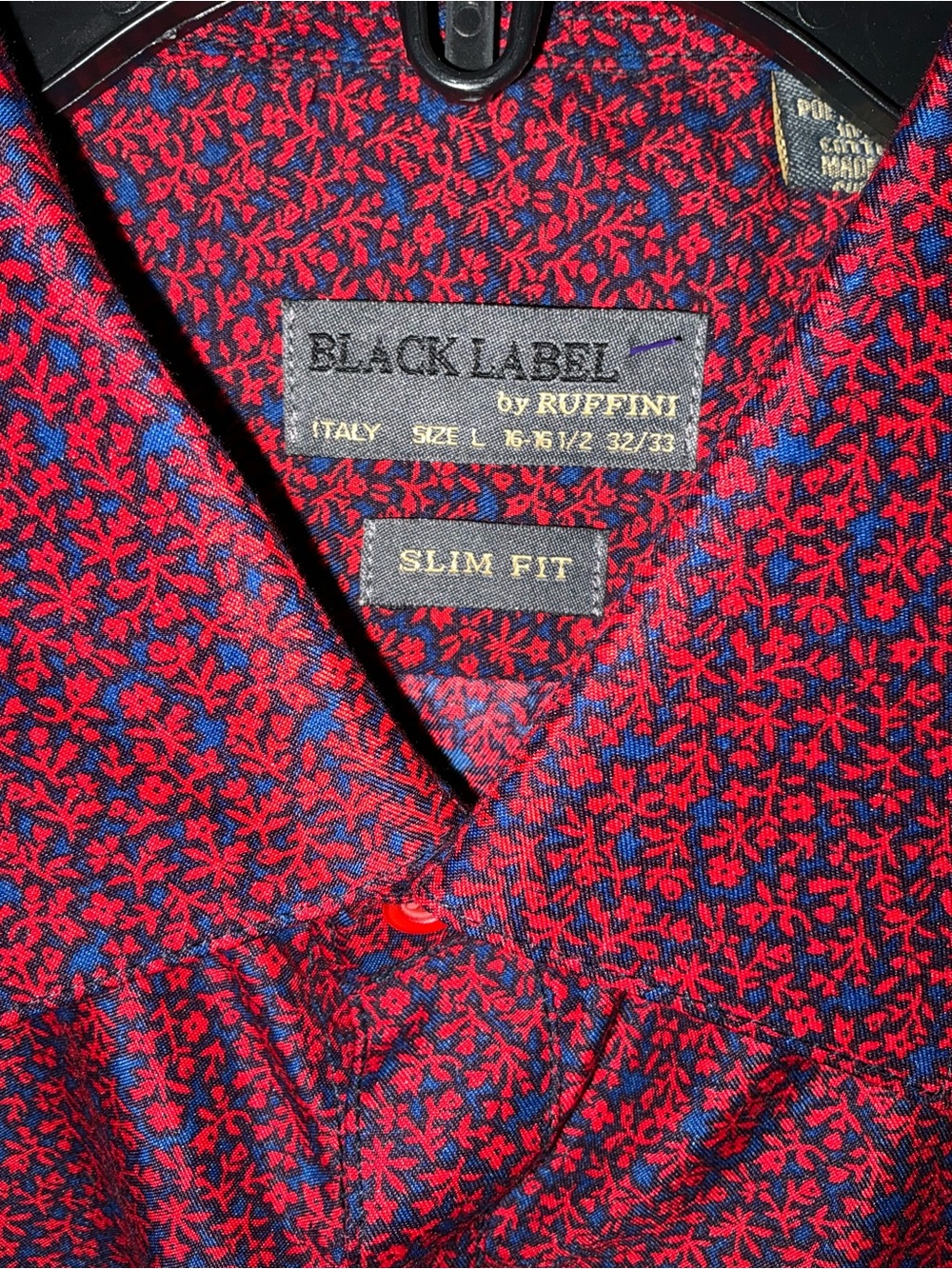 Black Label by Ruffini Italy Mens Large Slim Fit Floral Button Up Shirt Red Blue